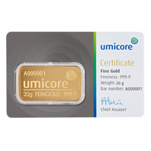 Umicore 20 gram goudbaar (LBMA-gecertificeerd)