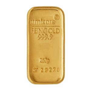 Umicore 250 gram goudbaar (LBMA-gecertificeerd)