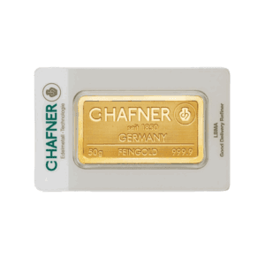 C. Hafner 50 gram goudbaar minted (LBMA-gecertificeerd)