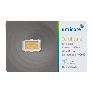 Umicore 1 gram goudbaar (LBMA-gecertificeerd)